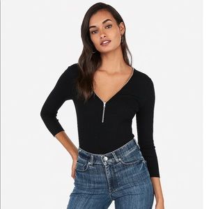 Black zip up ribbed sweater